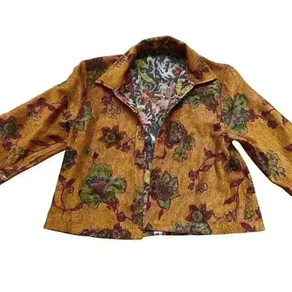 Coldwater Creek Animal Rose Shimmer Floral Print Reversible Jacket Size L Boho - Picture 9 of 16